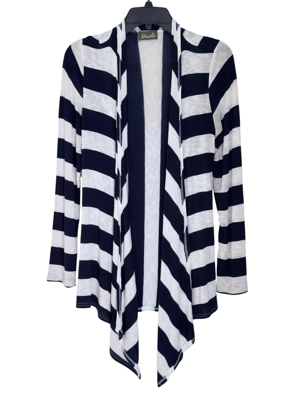 Maude Navy & White Striped Lightweight Open Front Cardigan Women’s Medium Soft